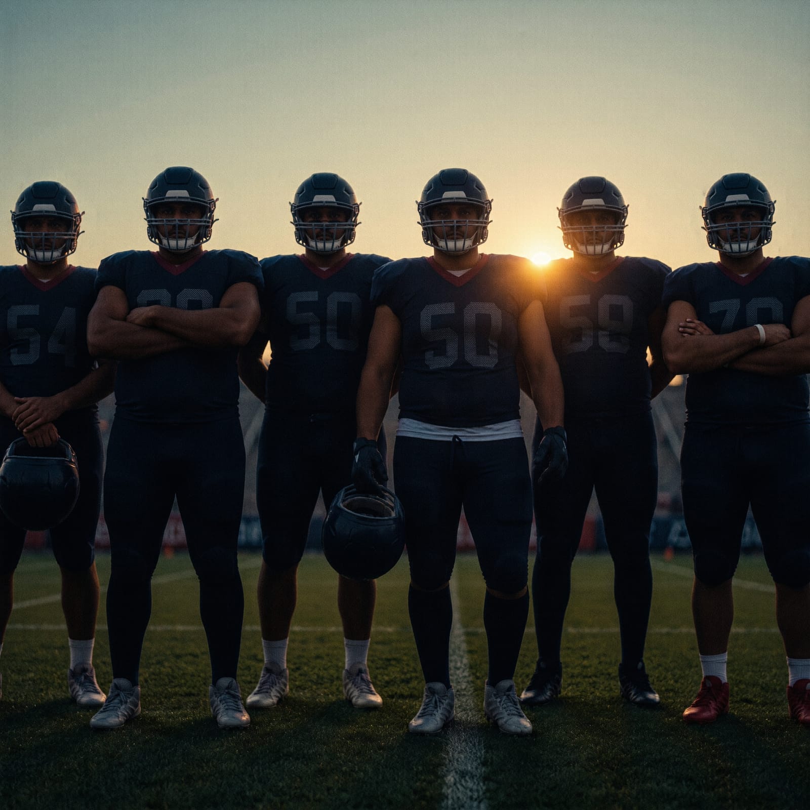 Row of linemen with helmets on